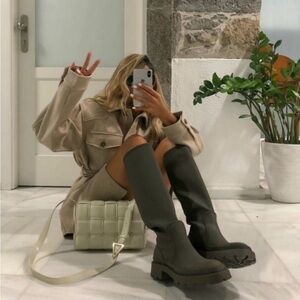 Zara Womens Green Rubberized Knee High Boots